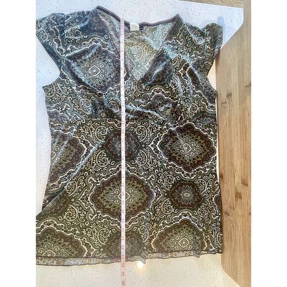 Perception Concept Women's Size 2X Green Paisley Floral Blouse Cap Sleeve - Picture 3 of 9